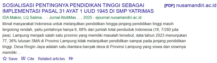 SOSIALISASI PENTINGNYA PENDIDIKAN TINGGI SEBAGAI IMPLEMENTASI PASAL 31 AYAT 1 UUD 1945 DI SMP YATRIMAS