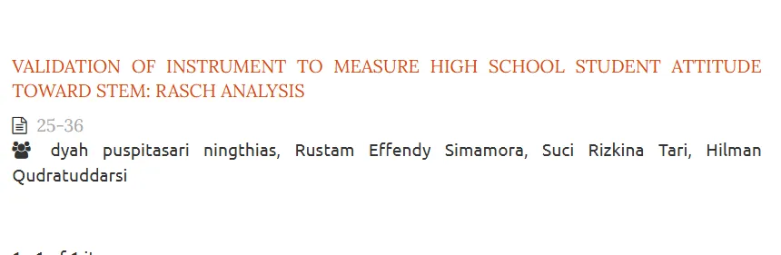 VALIDATION OF INSTRUMENT TO MEASURE HIGH SCHOOL STUDENT ATTITUDE TOWARD STEM: RASCH ANALYSIS