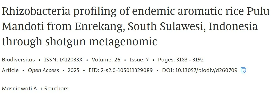 Rhizobacteria profiling of endemic aromatic rice Pulu Mandoti from Enrekang, South Sulawesi, Indonesia through shotgun metagenomic
