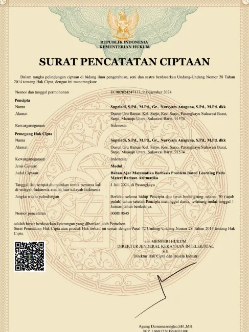 Bahan Ajar Matematika Berbasis Problem Based Learning Pada  Materi Barisan Aritmatika