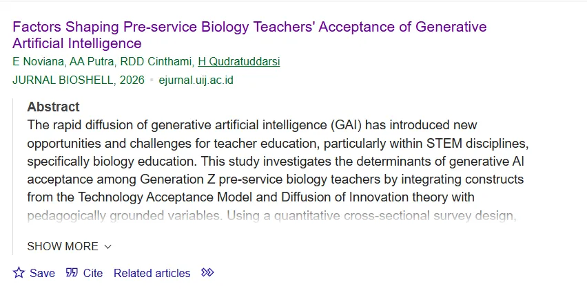 Factors Shaping Pre-service Biology Teachers’ Acceptance of Generative Artificial Intelligence
