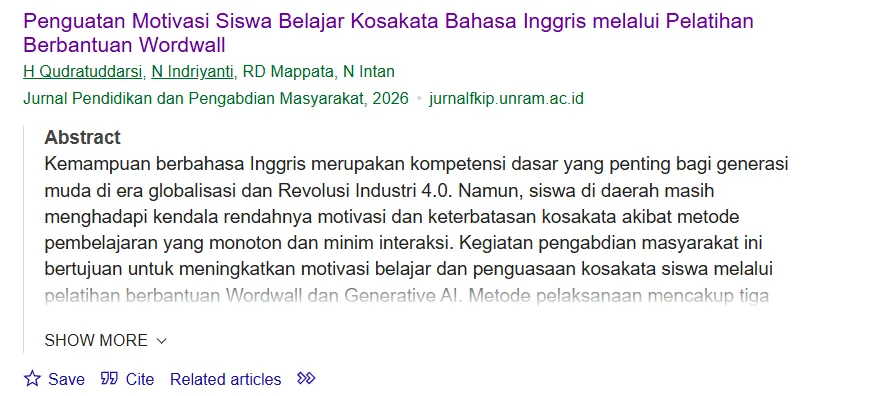 Penguatan Motivasi Siswa Belajar Kosakata Bahasa Inggris melalui Pelatihan Berbantuan Wordwall