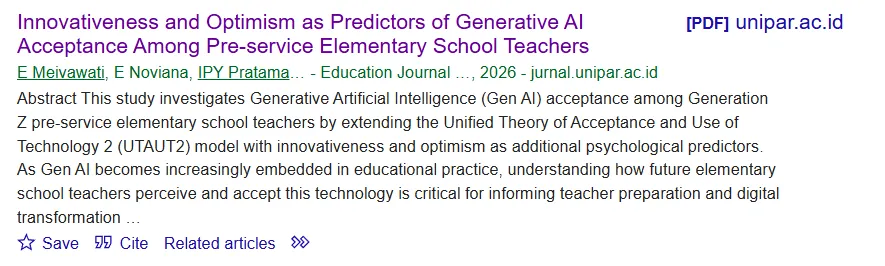 Innovativeness and Optimism as Predictors of Generative AIAcceptance Among Pre-service Elementary School Teachers
