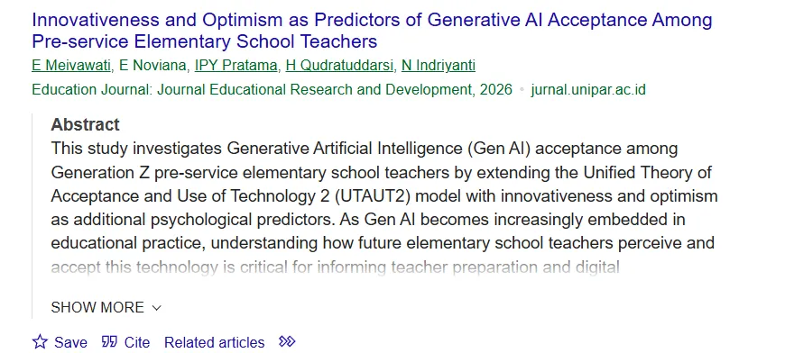 Innovativeness and Optimism as Predictors of Generative AI Acceptance Among Pre-service Elementary School Teachers