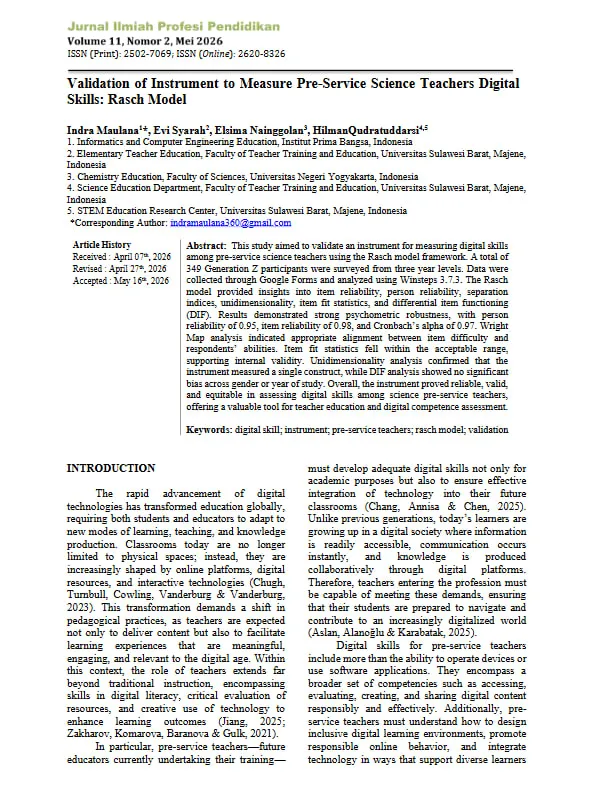 Validation of Instrument to Measure Pre-Service Science Teachers Digital Skills: Rasch Model